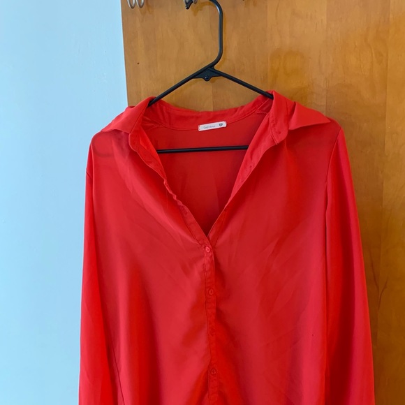 Vibrant Red Button Down Blouse - Picture 3 of 7